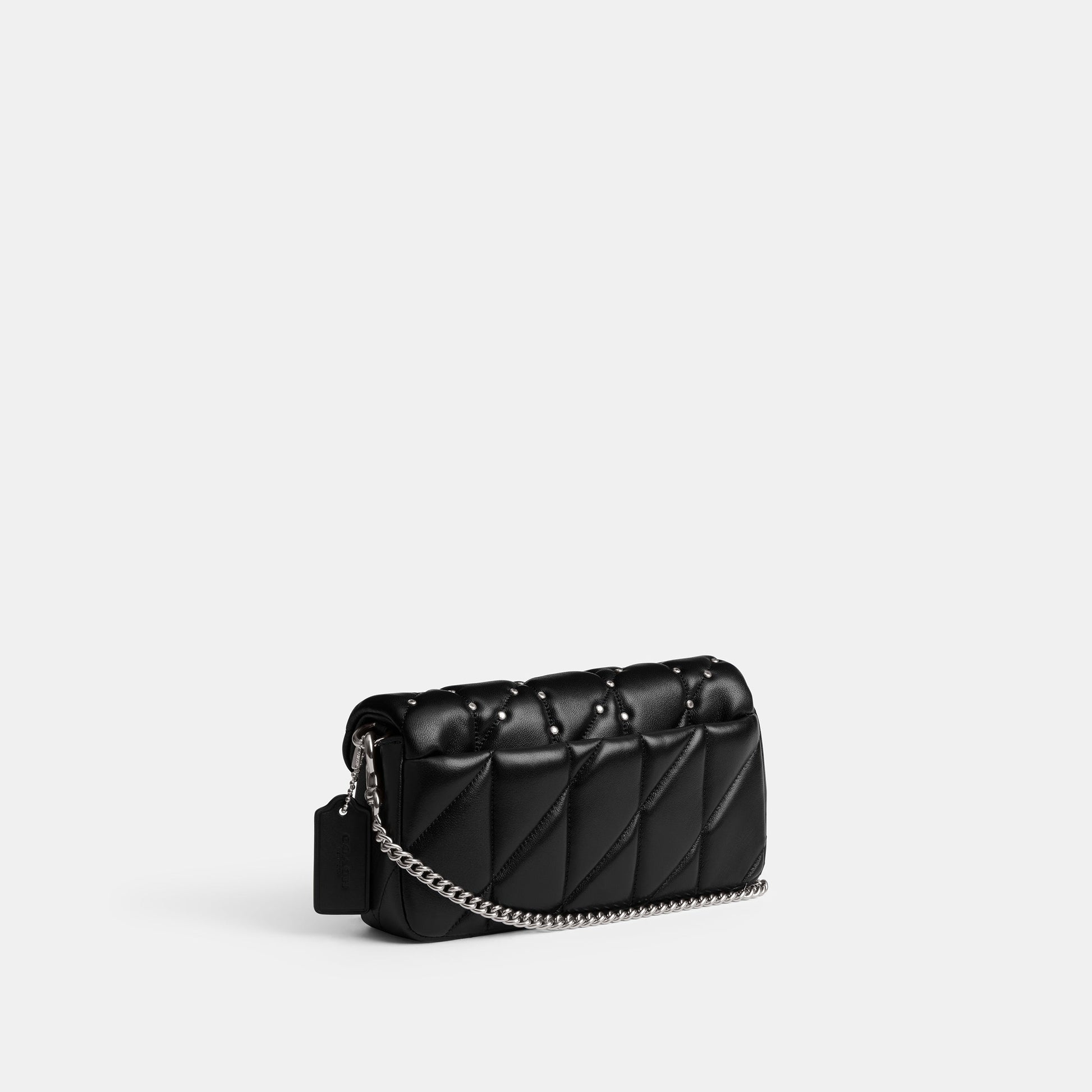 CZ522-Tabby Crossbody Wristlet With Pillow Quilting And Crystal Rivets-Lh/Black