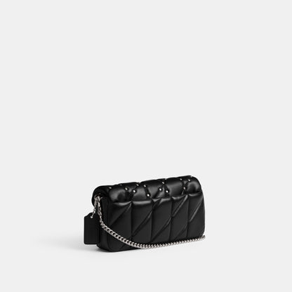 CZ522-Tabby Crossbody Wristlet With Pillow Quilting And Crystal Rivets-Lh/Black