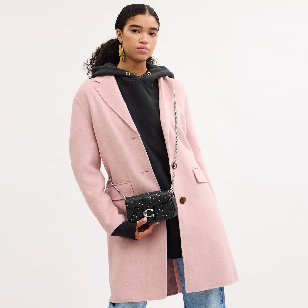 CZ522-Tabby Crossbody Wristlet With Pillow Quilting And Crystal Rivets-Lh/Black