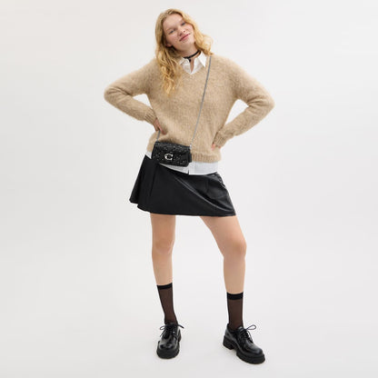 CZ522-Tabby Crossbody Wristlet With Pillow Quilting And Crystal Rivets-Lh/Black