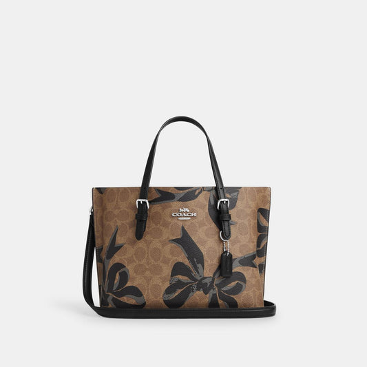 CZ767-Mollie Tote Bag 25 In Signature Canvas With Bow Print-Sv/Tan/Black Multi