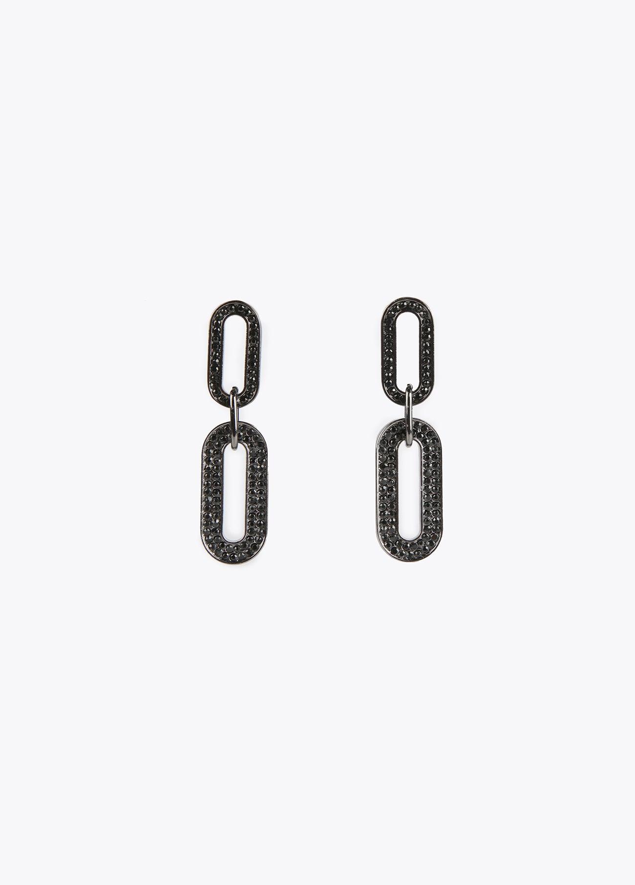 12410005-Link earrings with rhinestones-Black