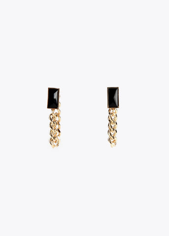 12410007-Stone and chain earrings-Black