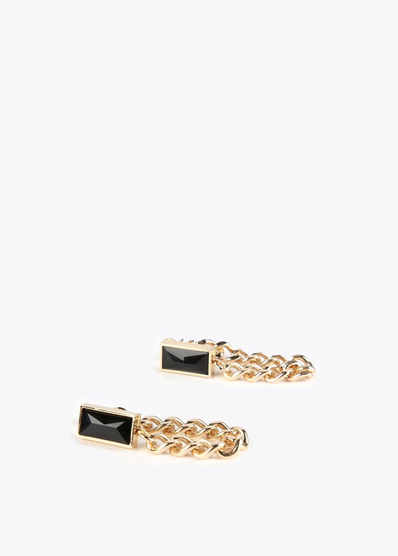 12410007-Stone and chain earrings-Black