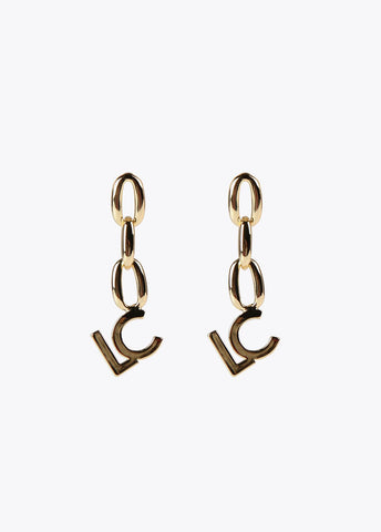 12410009-Earrings with chain and LC charm-Golden