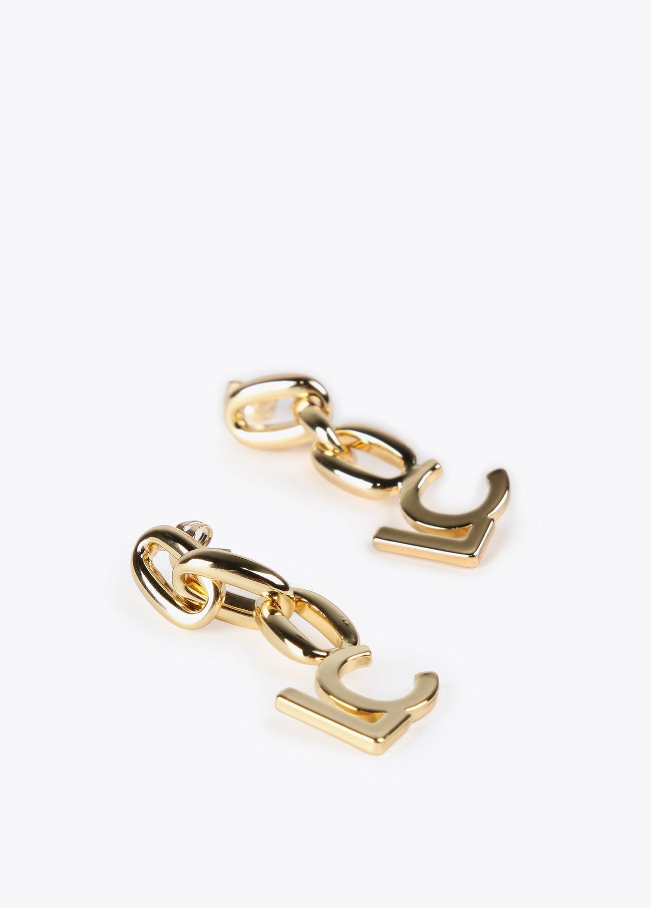 12410009-Earrings with chain and LC charm-Golden