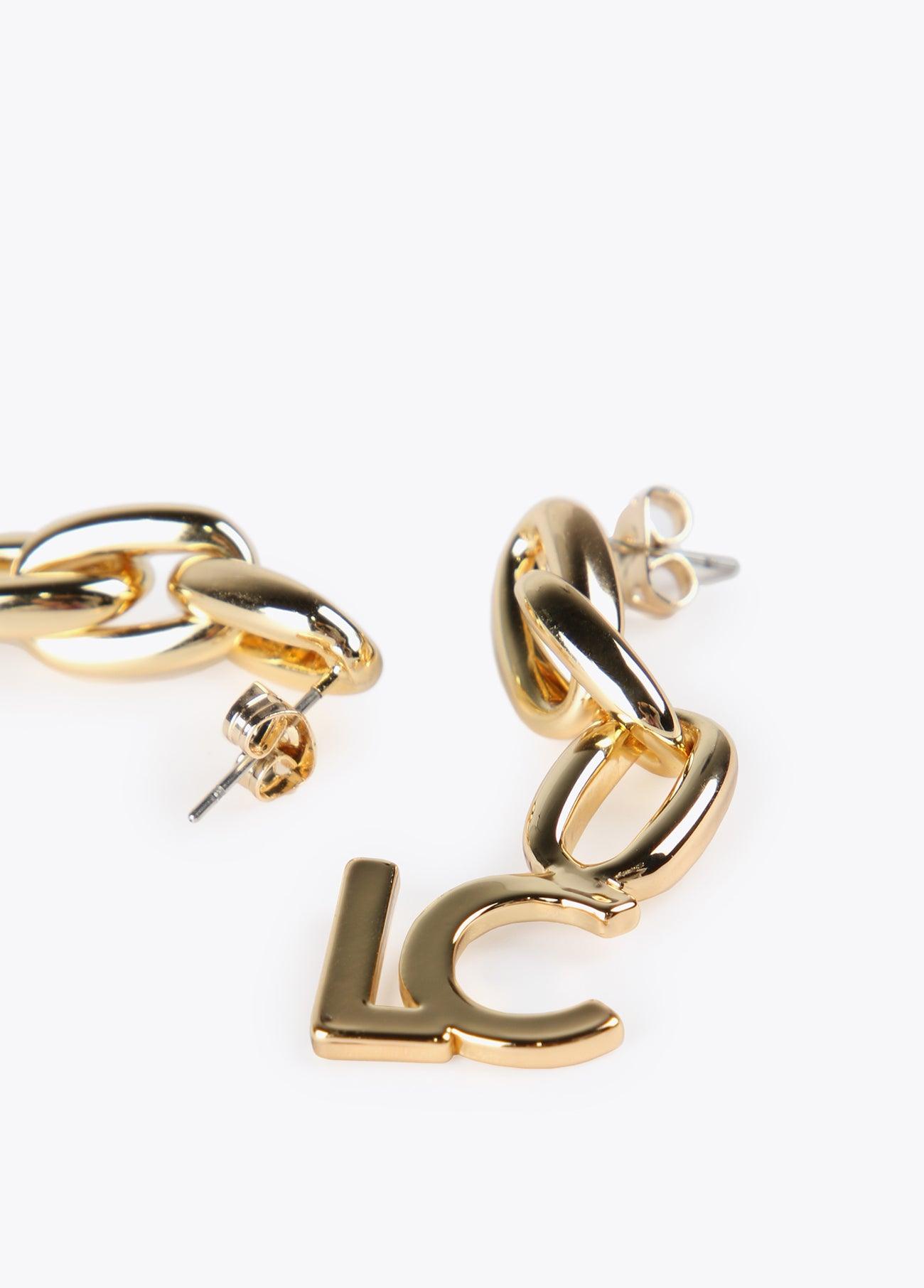 12410009-Earrings with chain and LC charm-Golden