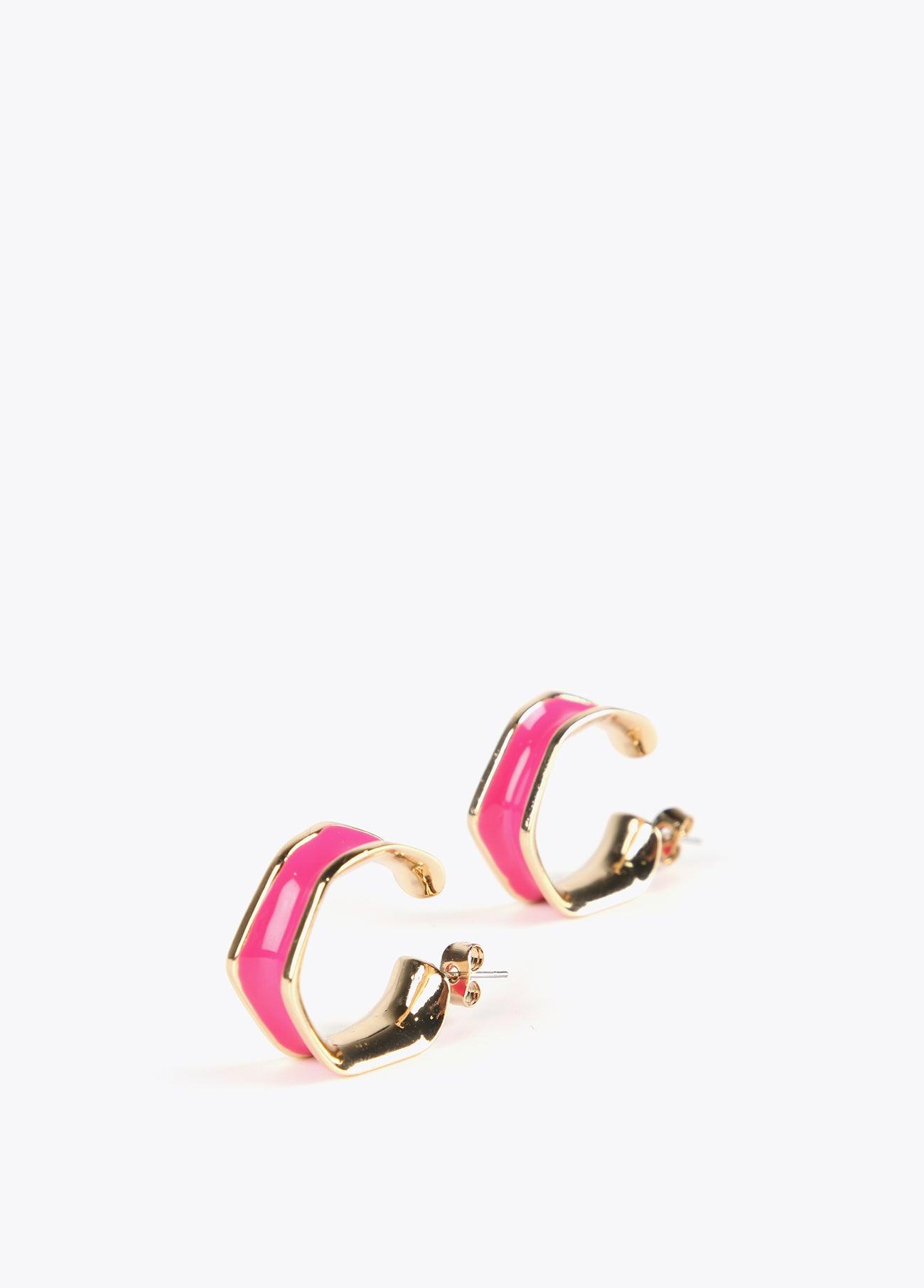 12410010-Irregular hoop earrings-Fuchsia