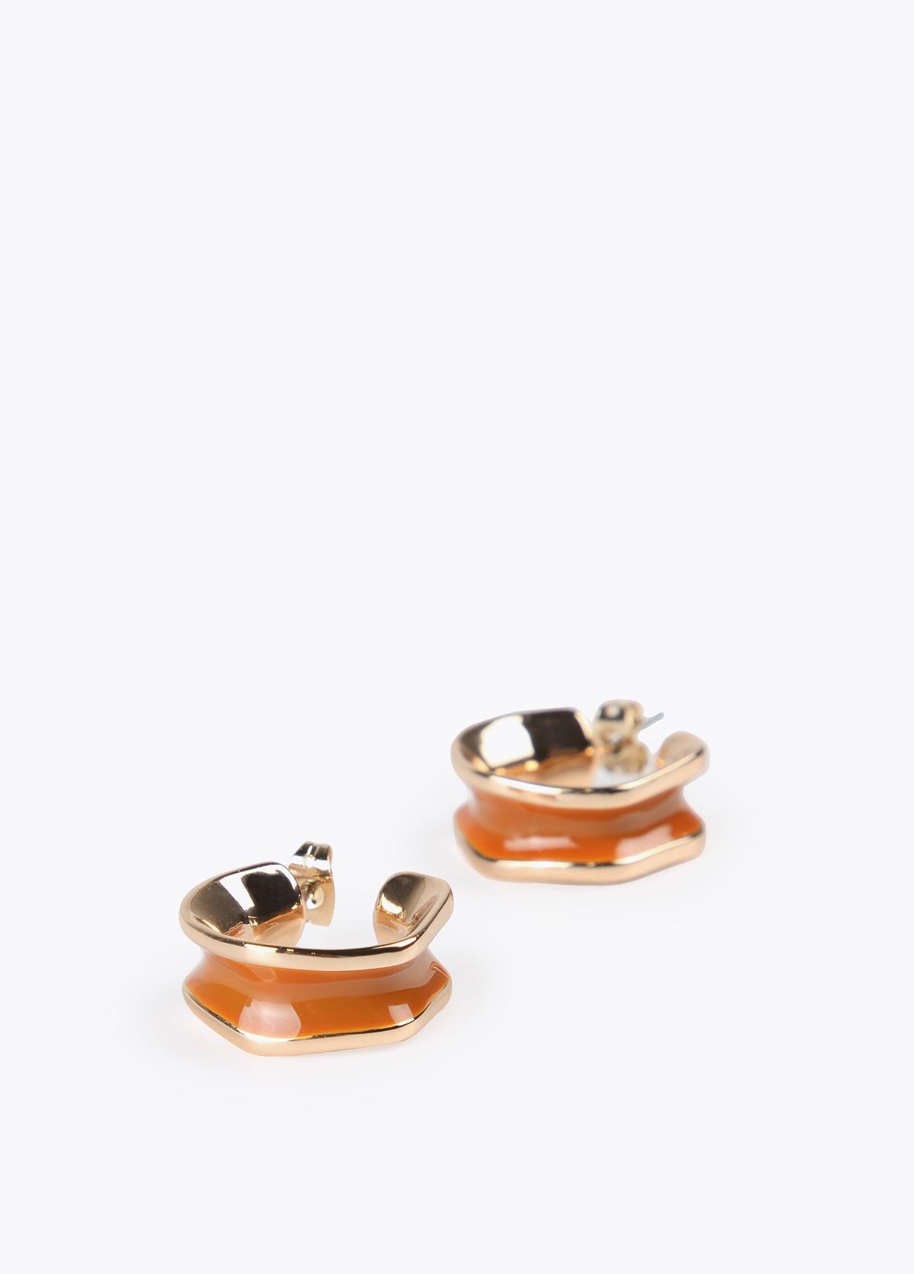 12410010-Irregular hoop earrings-Brown