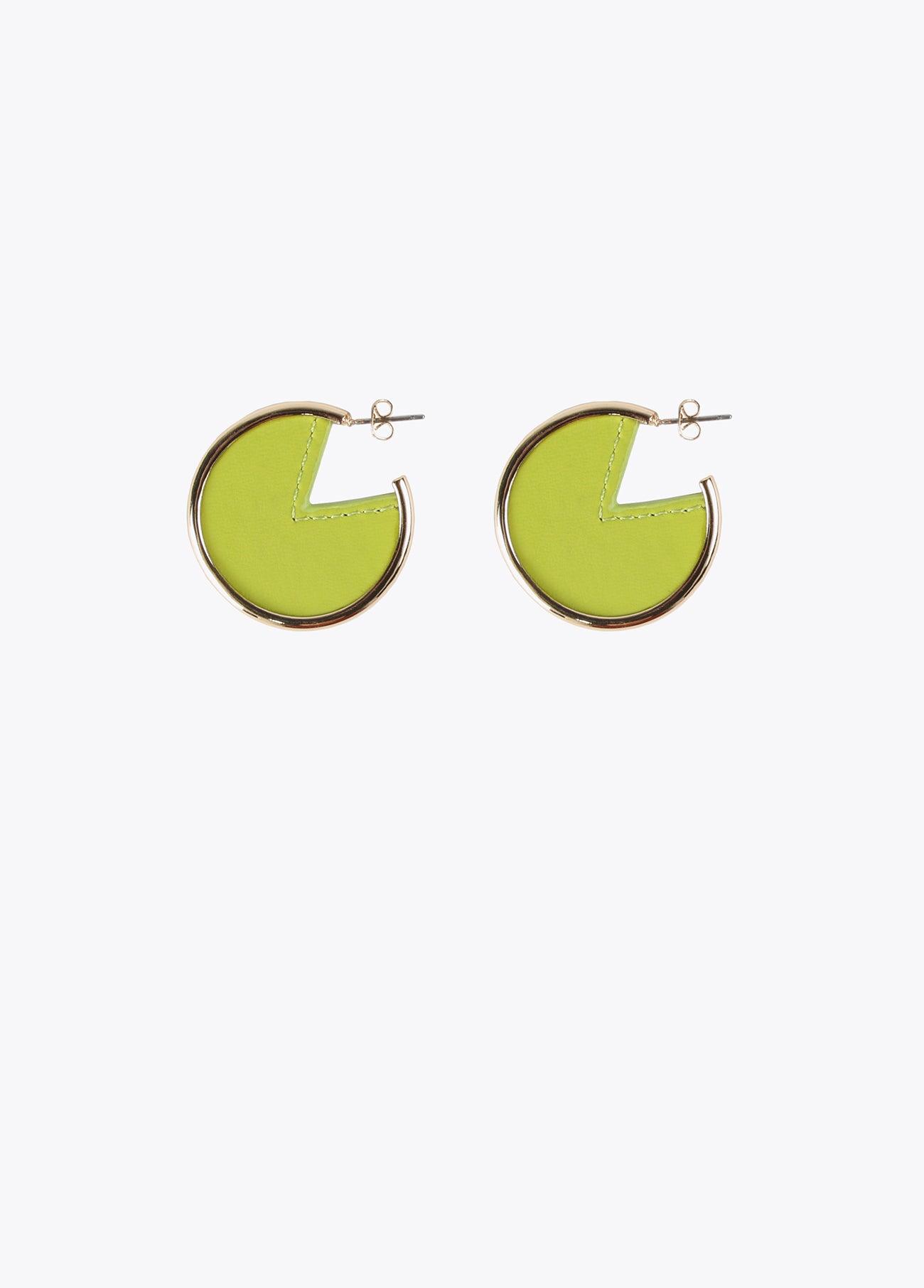 12410011-Faux leather hoop earrings-Lime