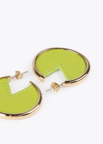 12410011-Faux leather hoop earrings-Lime