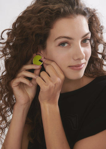 12410011-Faux leather hoop earrings-Lime