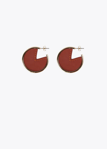 12410011-Faux leather hoop earrings-Brown