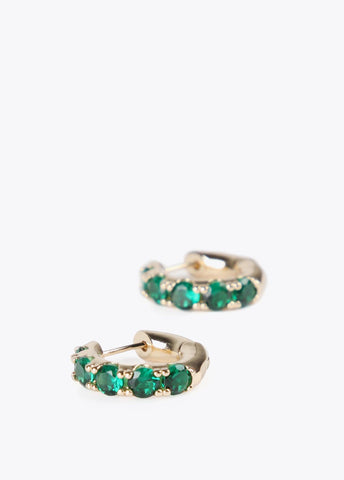 12410013-Hoop earrings with inset crystals-Green