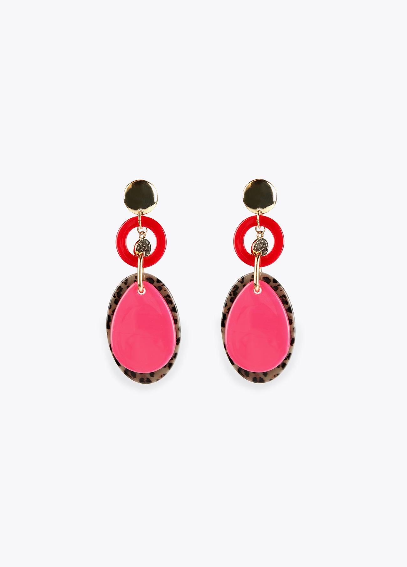 12410027-Two-tone charms earrings-Fuchsia