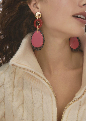 12410027-Two-tone charms earrings-Fuchsia