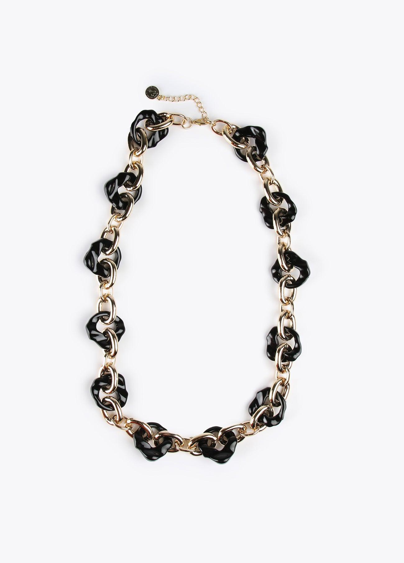 12411001-Long chain link necklace-Black