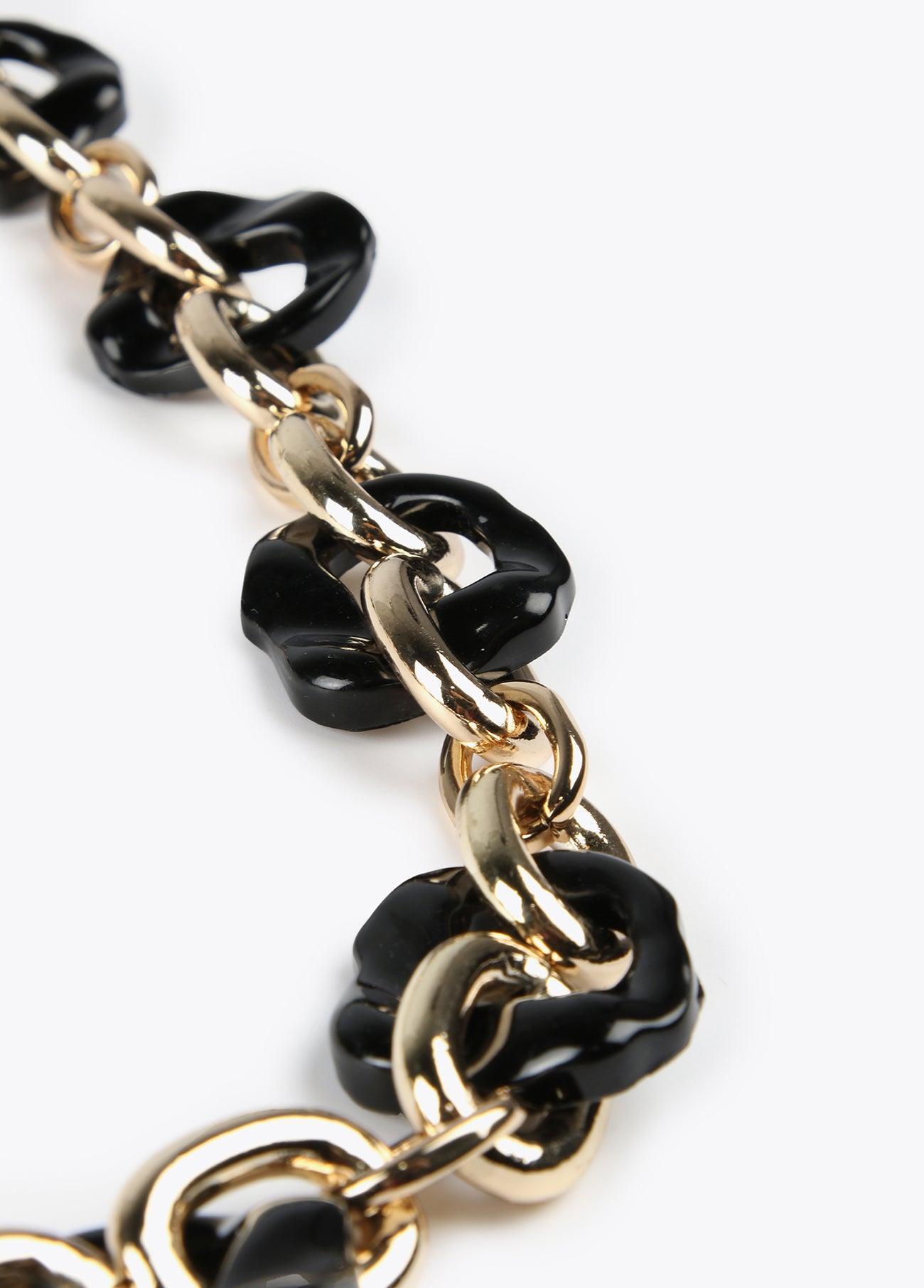 12411001-Long chain link necklace-Black