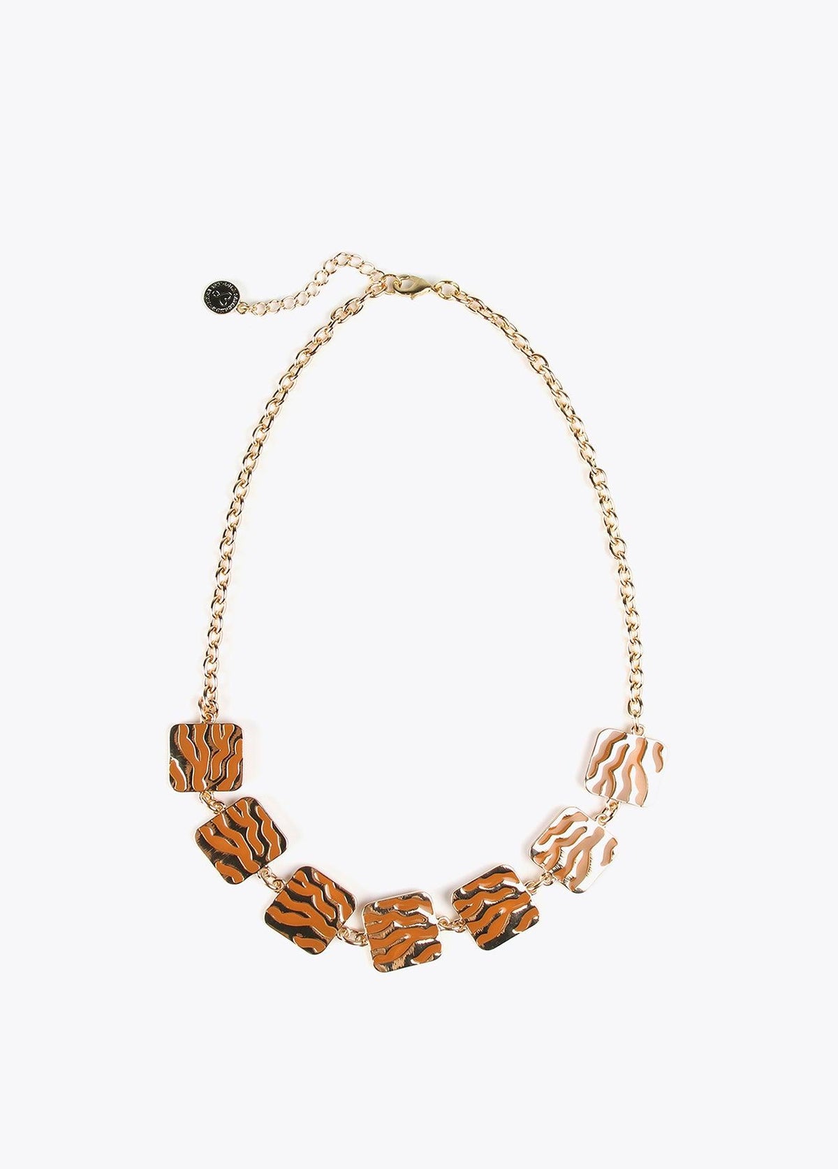 12411002-Short square animal print necklace-Brown