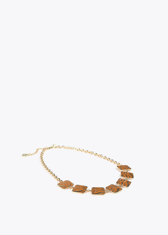 12411002-Short square animal print necklace-Brown