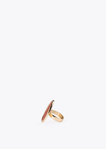 12412003-Gold ring with faux leather-Brown