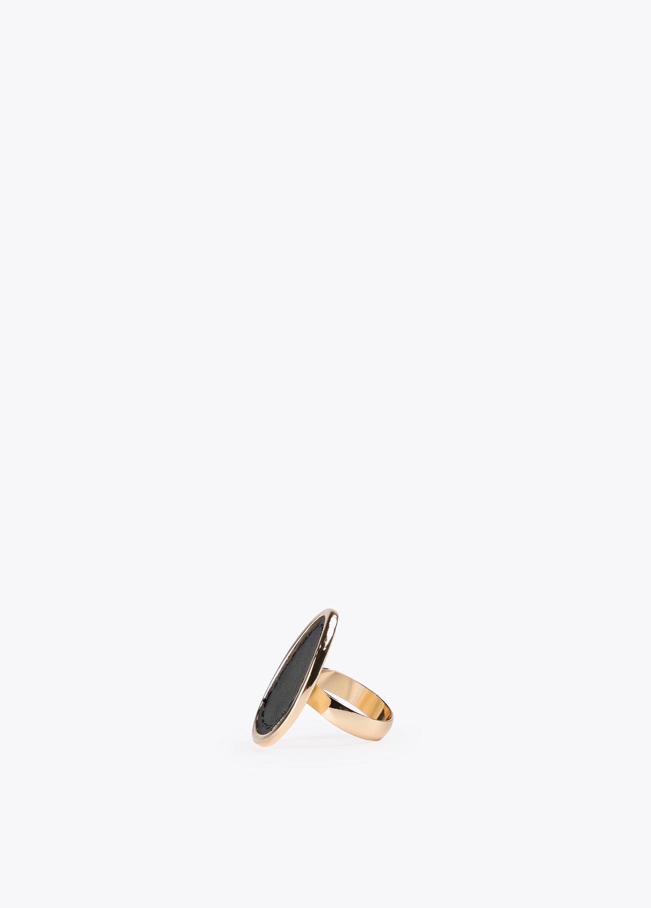 12412003-Gold ring with faux leather-Black