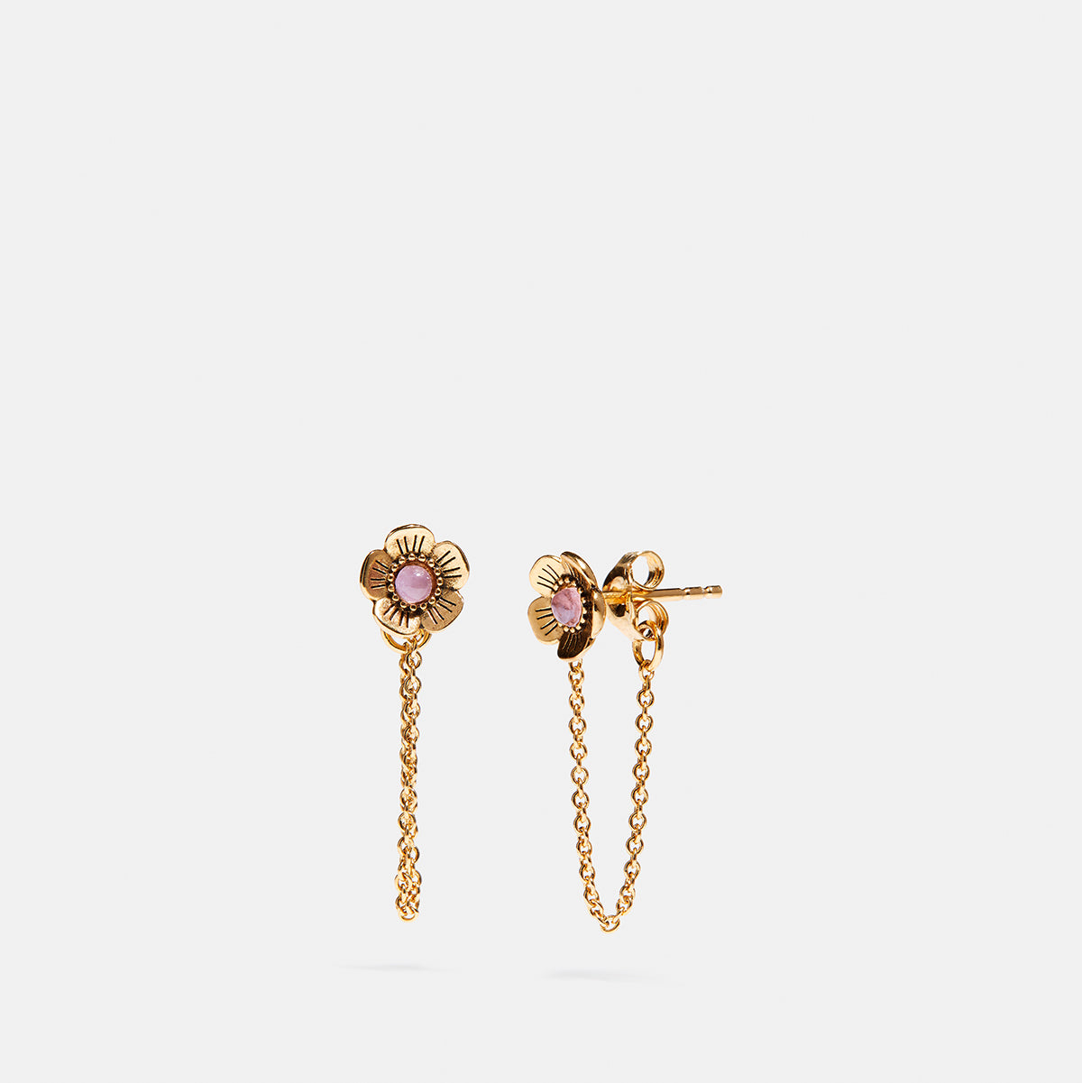 COACH-Demi-Fine Tea Rose Chain Earring-28831-GD/AMETHYST