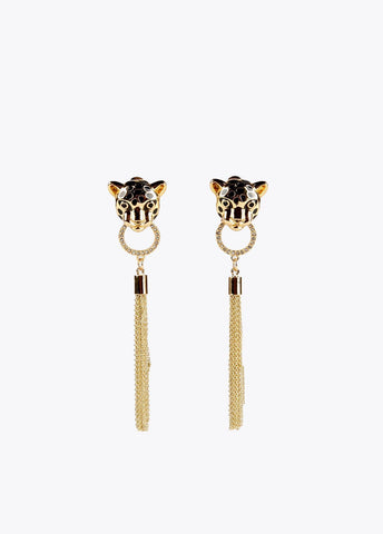 32410002-Long leopard earrings-Golden