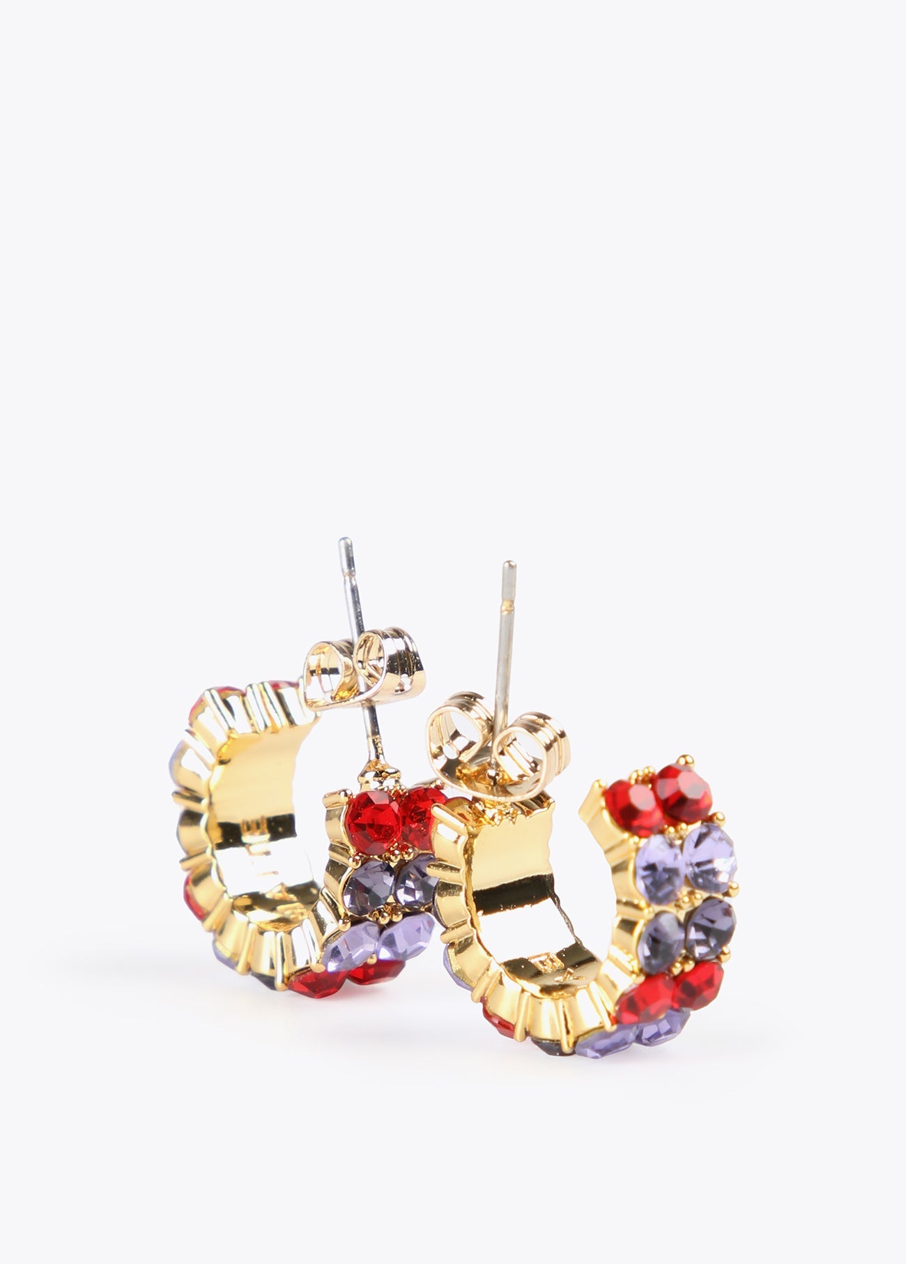 32410003-Hoop earrings with multicoloured crystals-Red