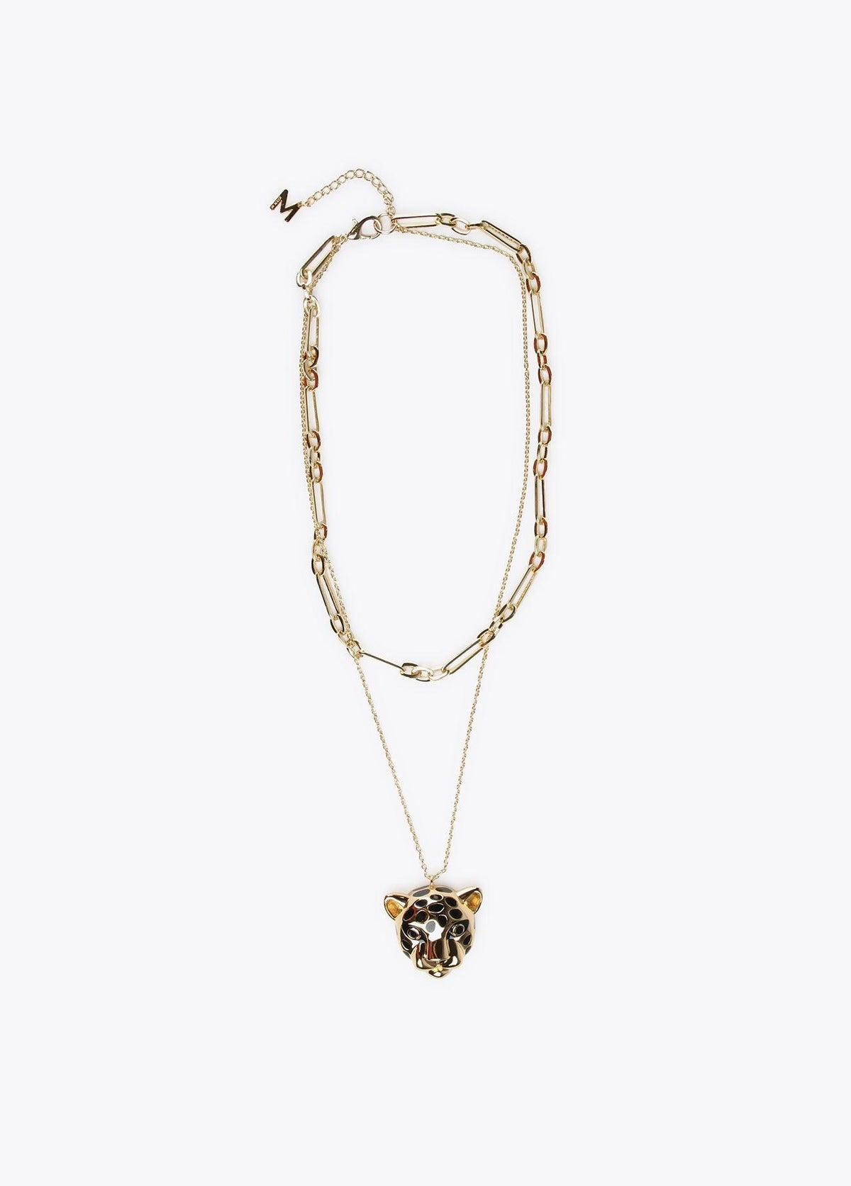 32411003-Double necklace with a leopard head-Golden