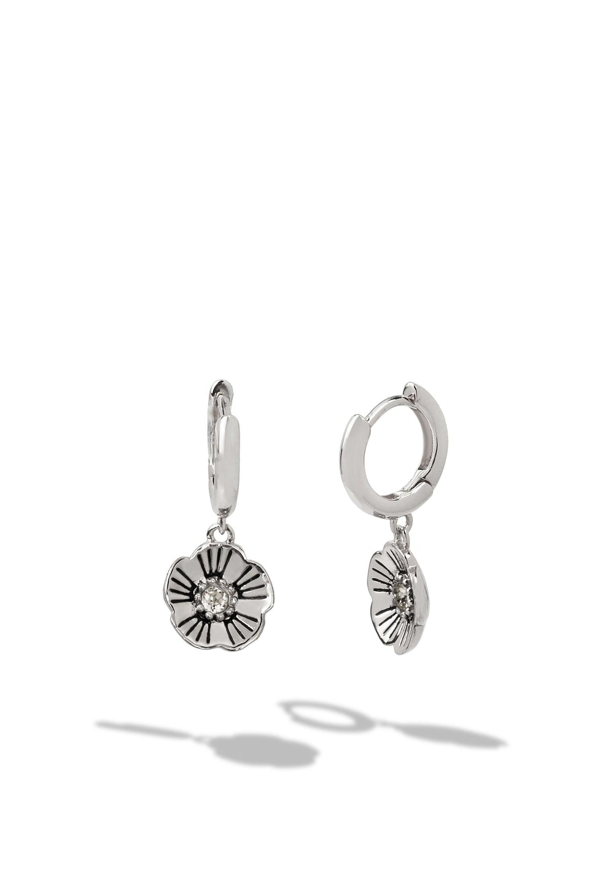 Tea Rose Huggie Earrings-335745RHO-Rhodium