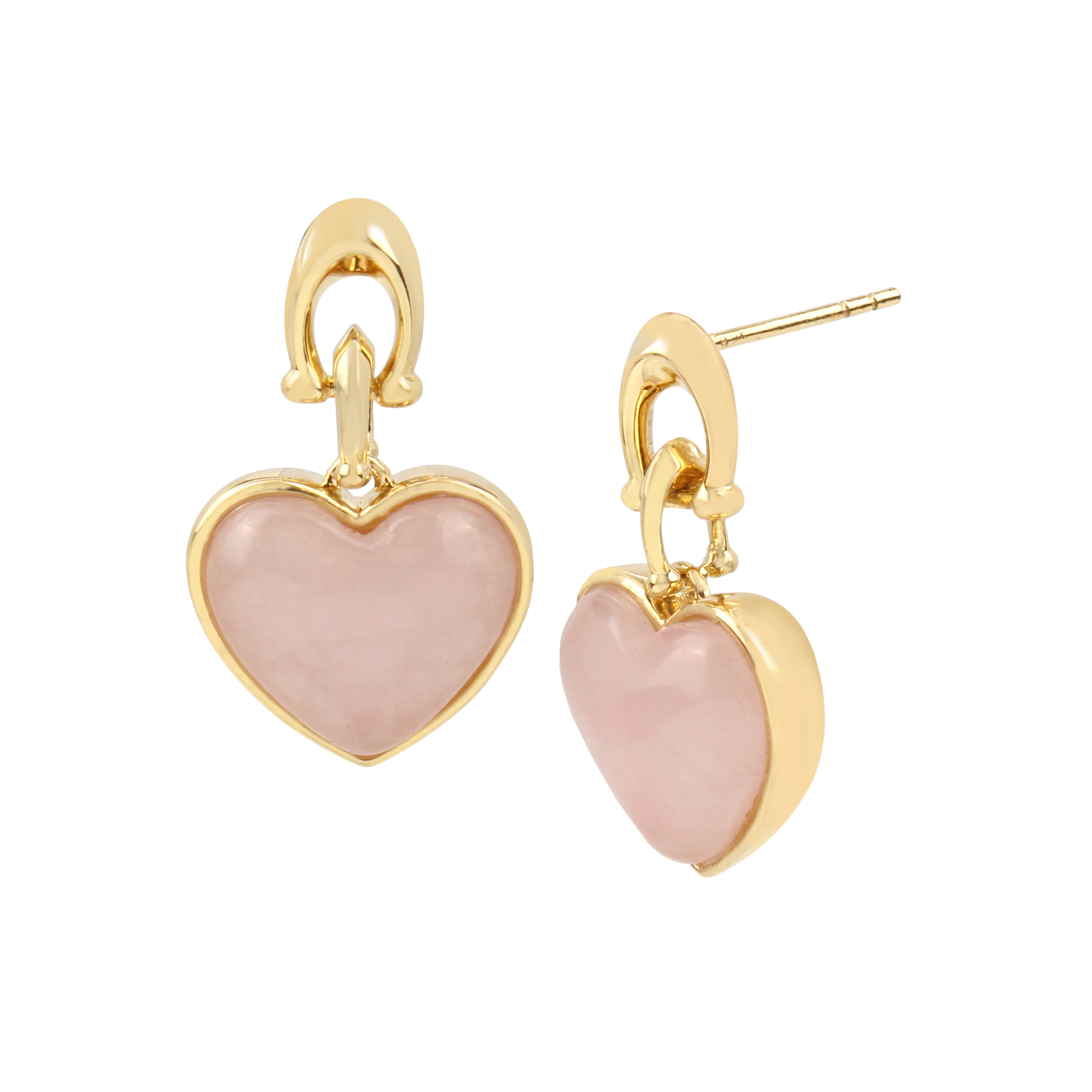 Carved Rose Quartz Heart Drop Earrings-341893GLD-Rose Quartz