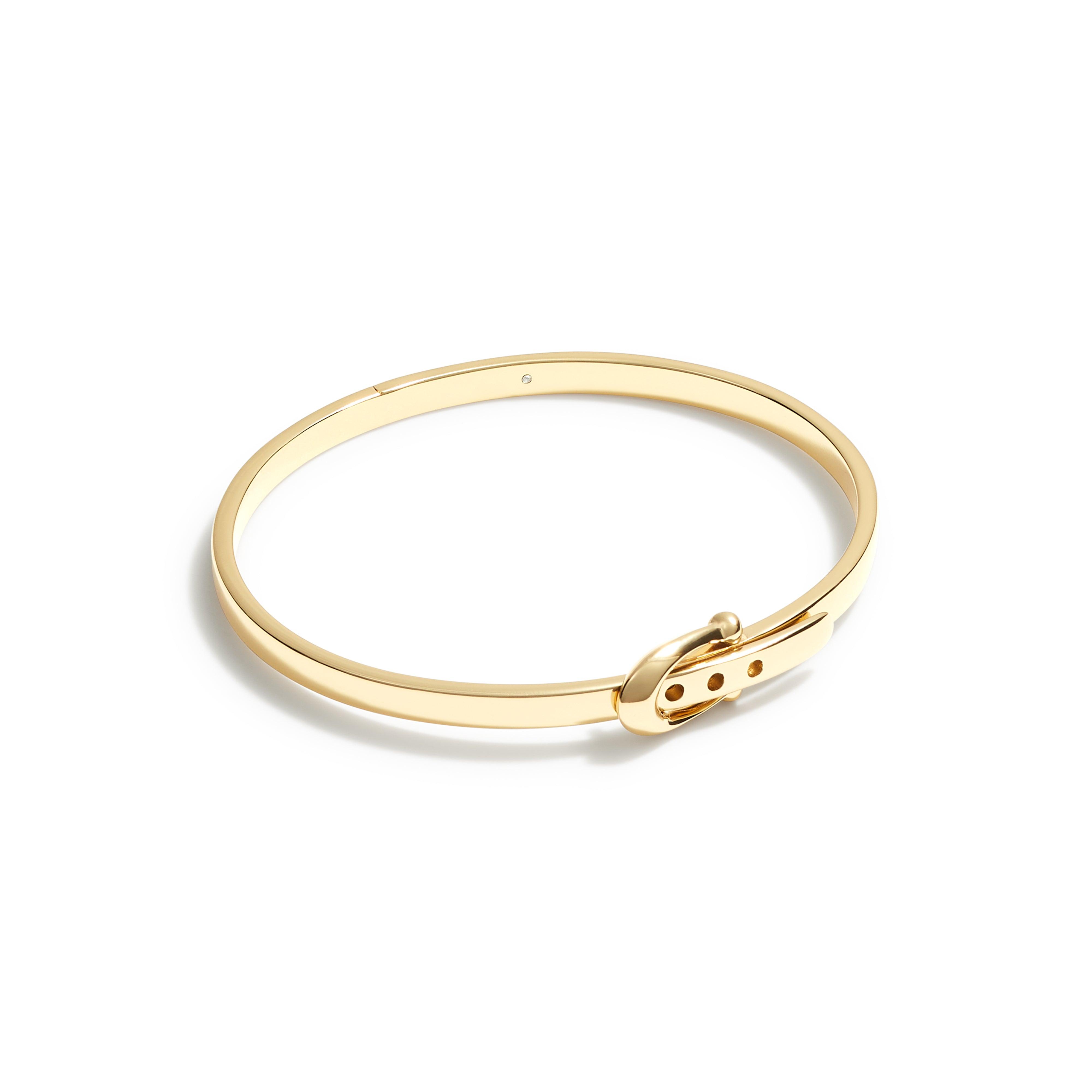 C Buckle Hinged Bangle Bracelet-341898GLD-Shiny Gold