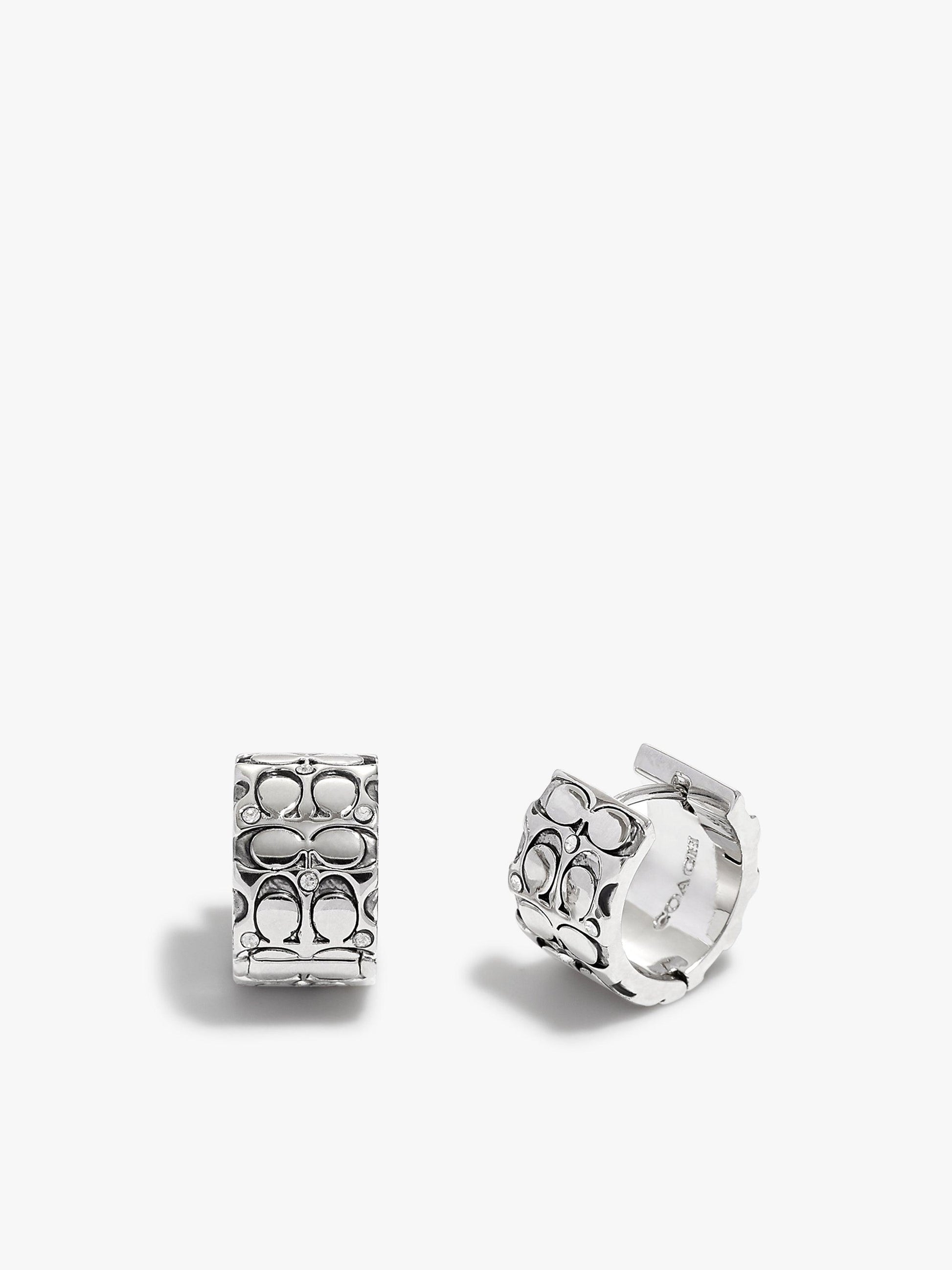 Quilted C Huggie Earrings-341903RHO-Crystal