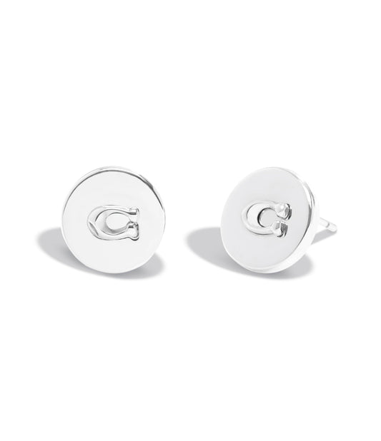 Signature Coin Stud Earrings-352957RHO-Rhodium