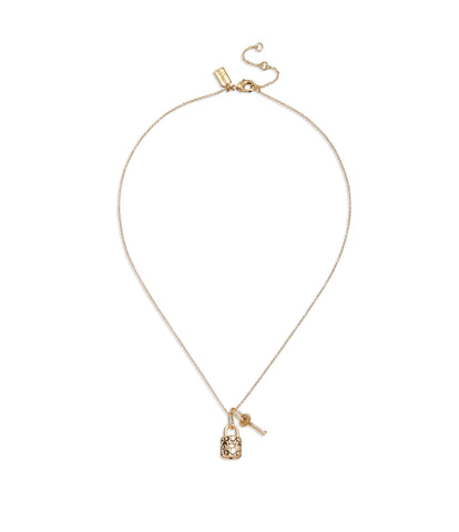 408093gld-quilted padlock & key necklace-gold