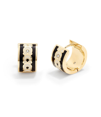 408098gld-signature huggie earrings-black/white