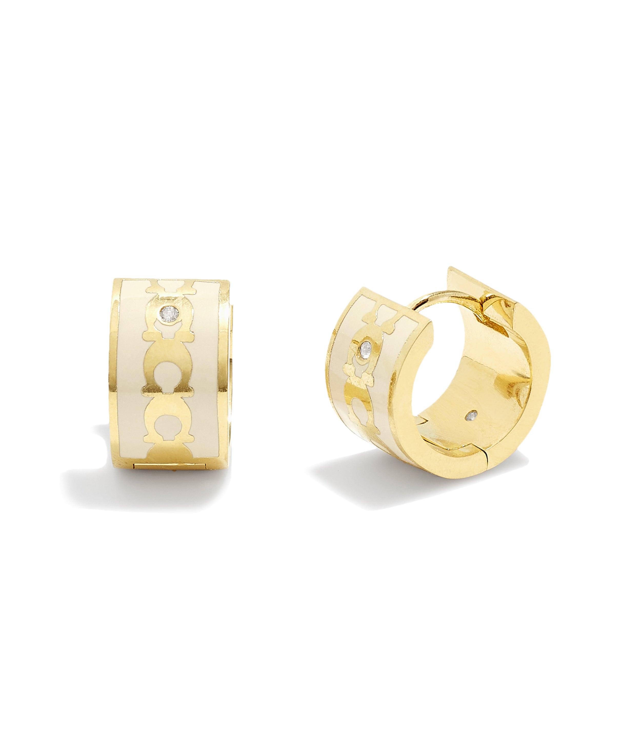 Signature Huggie Earrings-408098GLD-White/Gold