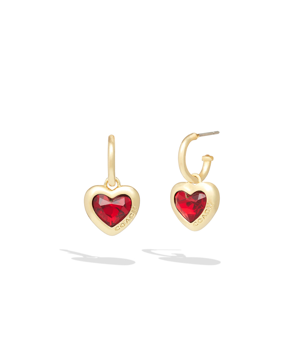 Heart Charm Huggies-37422731Gld-Red Crystal/Gold