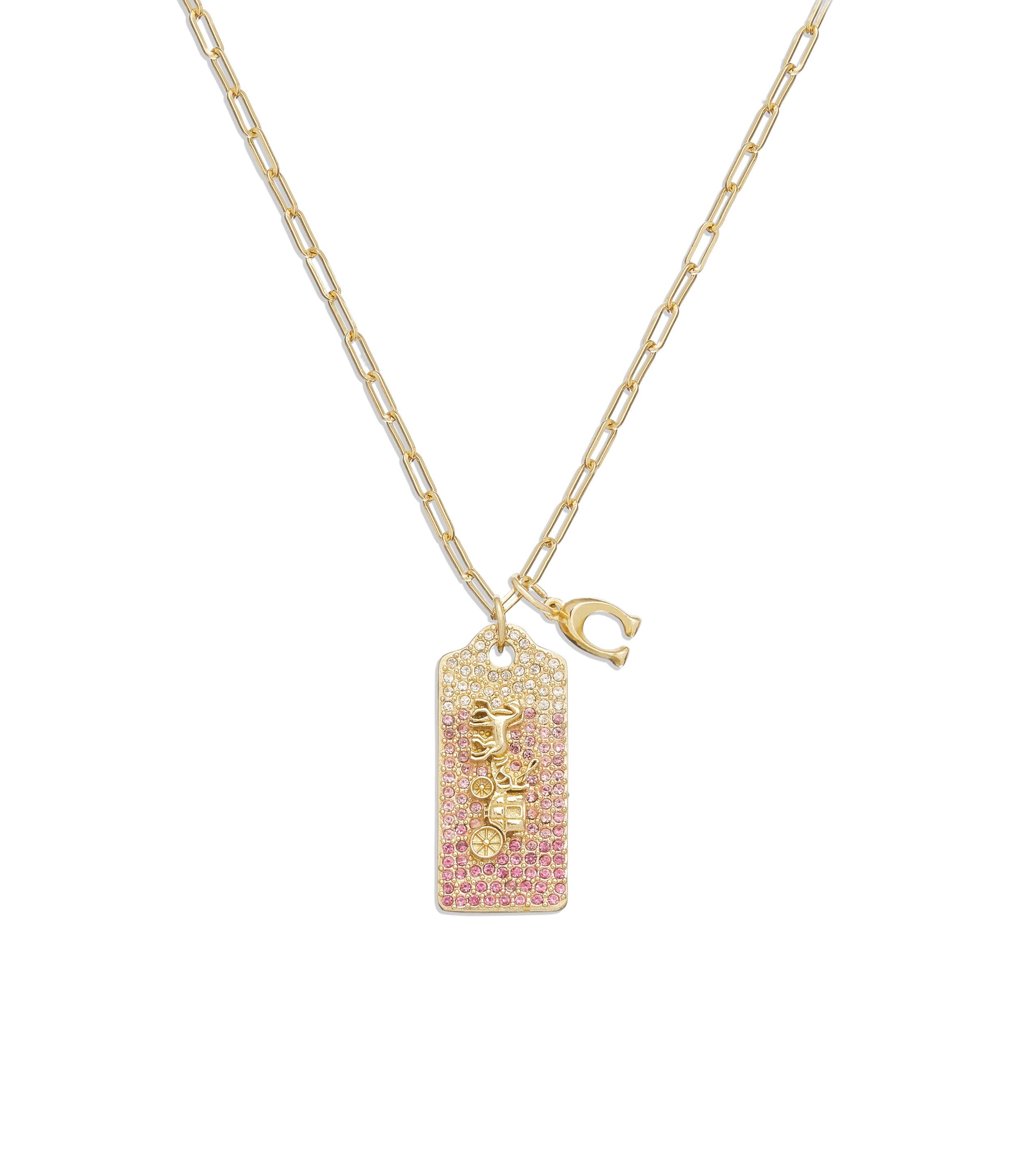 427803gld-signature pave tag pendant necklace-pink