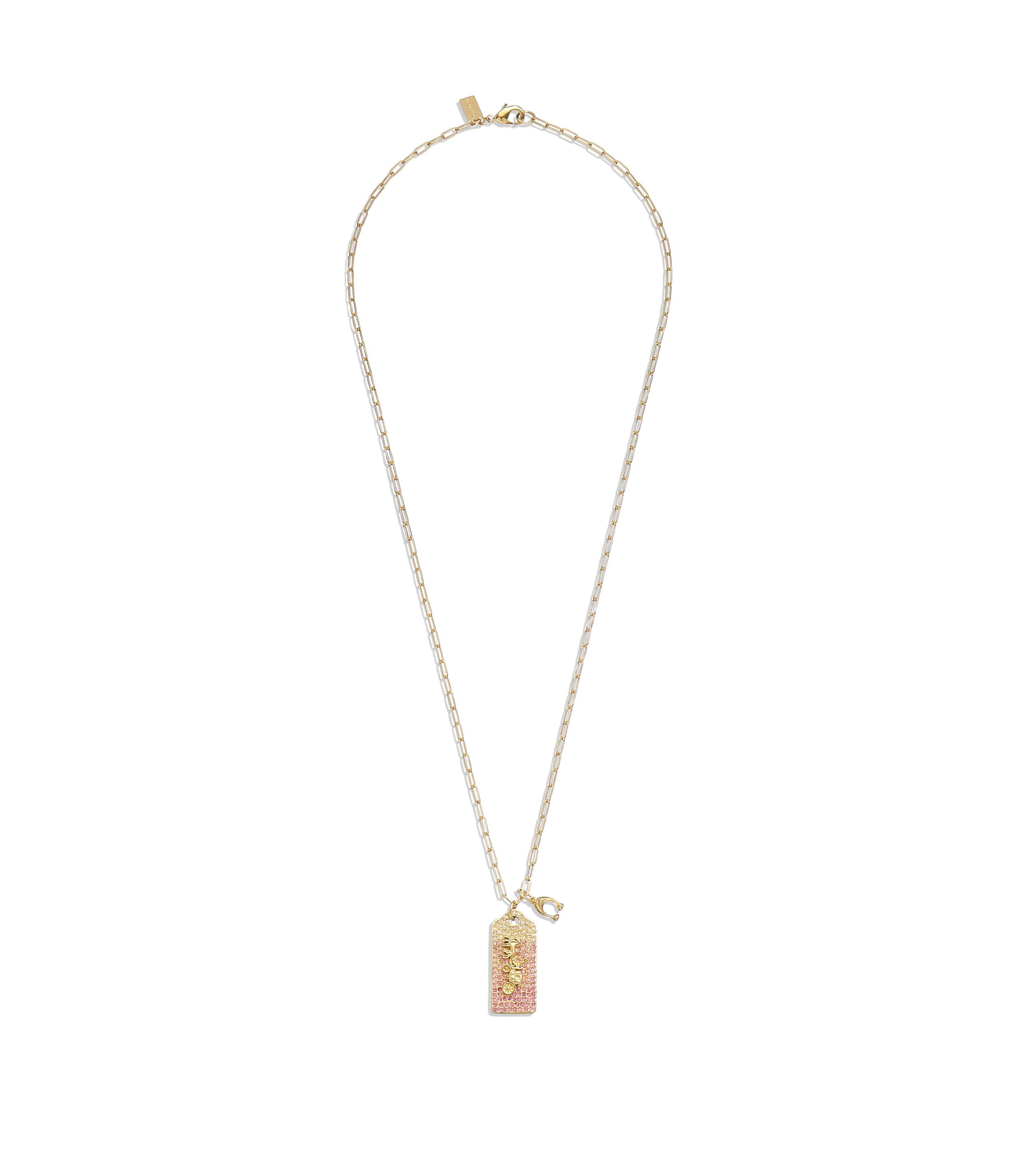 427803gld-signature pave tag pendant necklace-pink