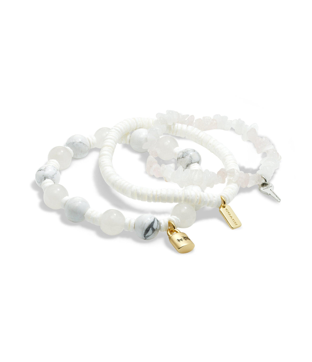 437366gld-charm stretch bracelet set-white