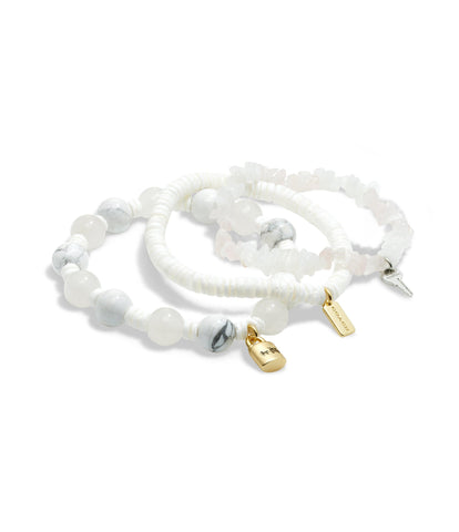 437366gld-charm stretch bracelet set-white