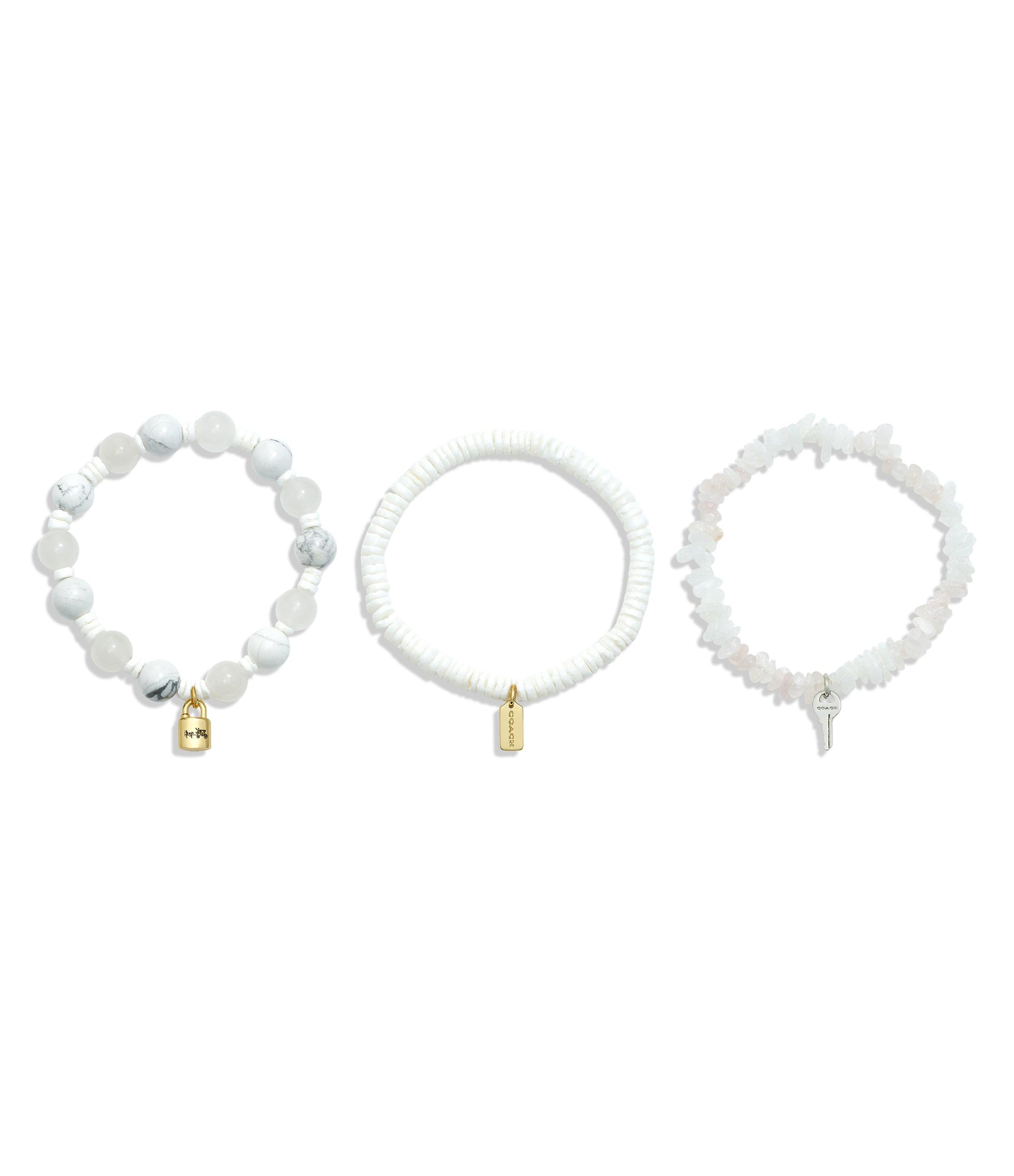 437366gld-charm stretch bracelet set-white