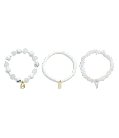 437366gld-charm stretch bracelet set-white