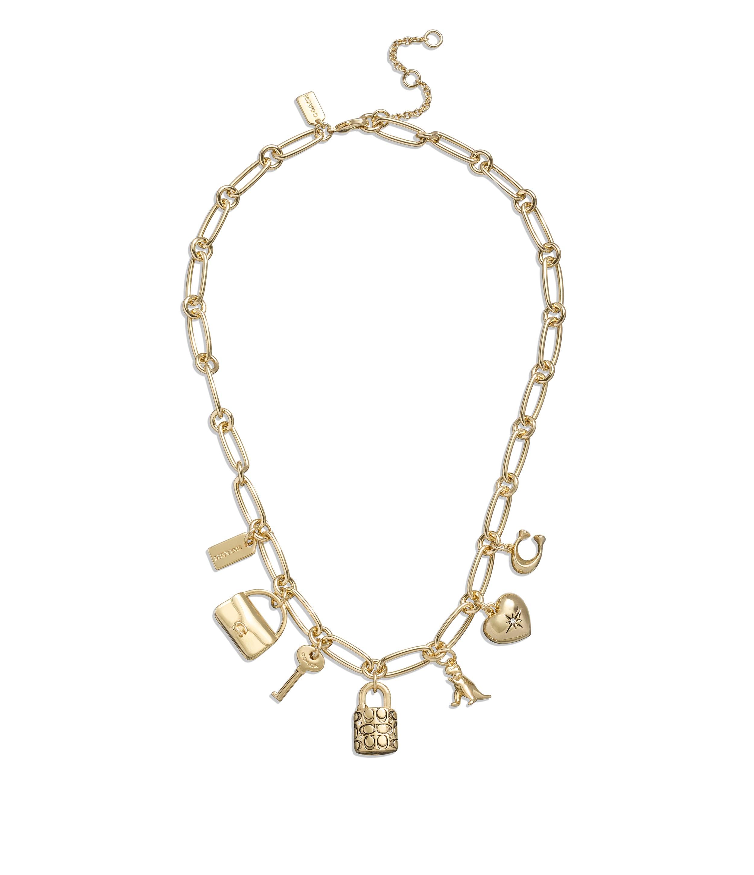 Iconic Charm Bib Necklace-448324GLD-Shiny Gold