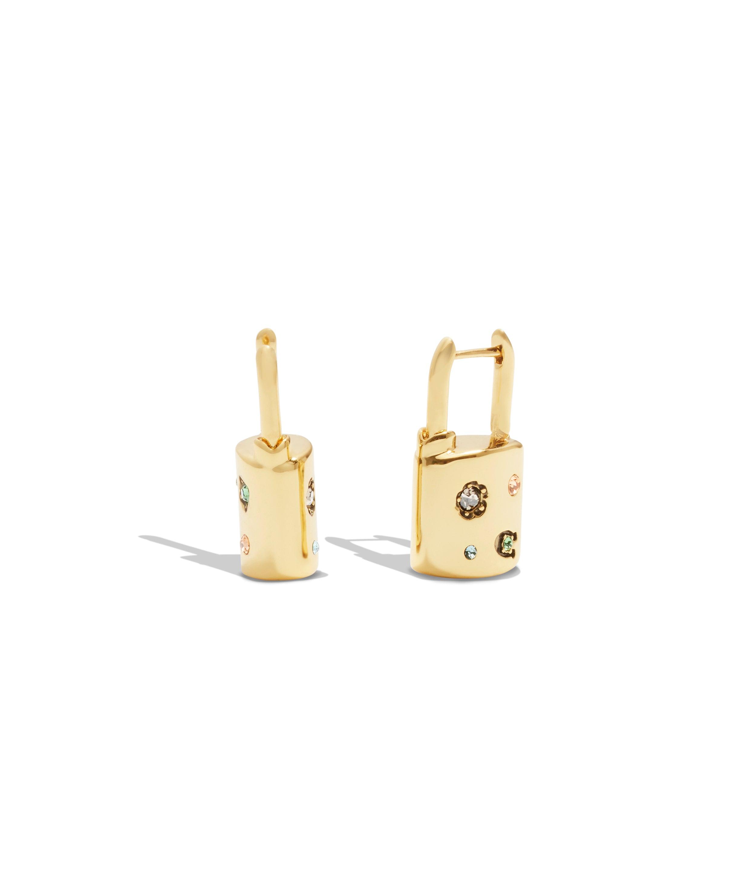 Signature Gem Padlock Huggie Earrings-448335GLD-Multi/Gold