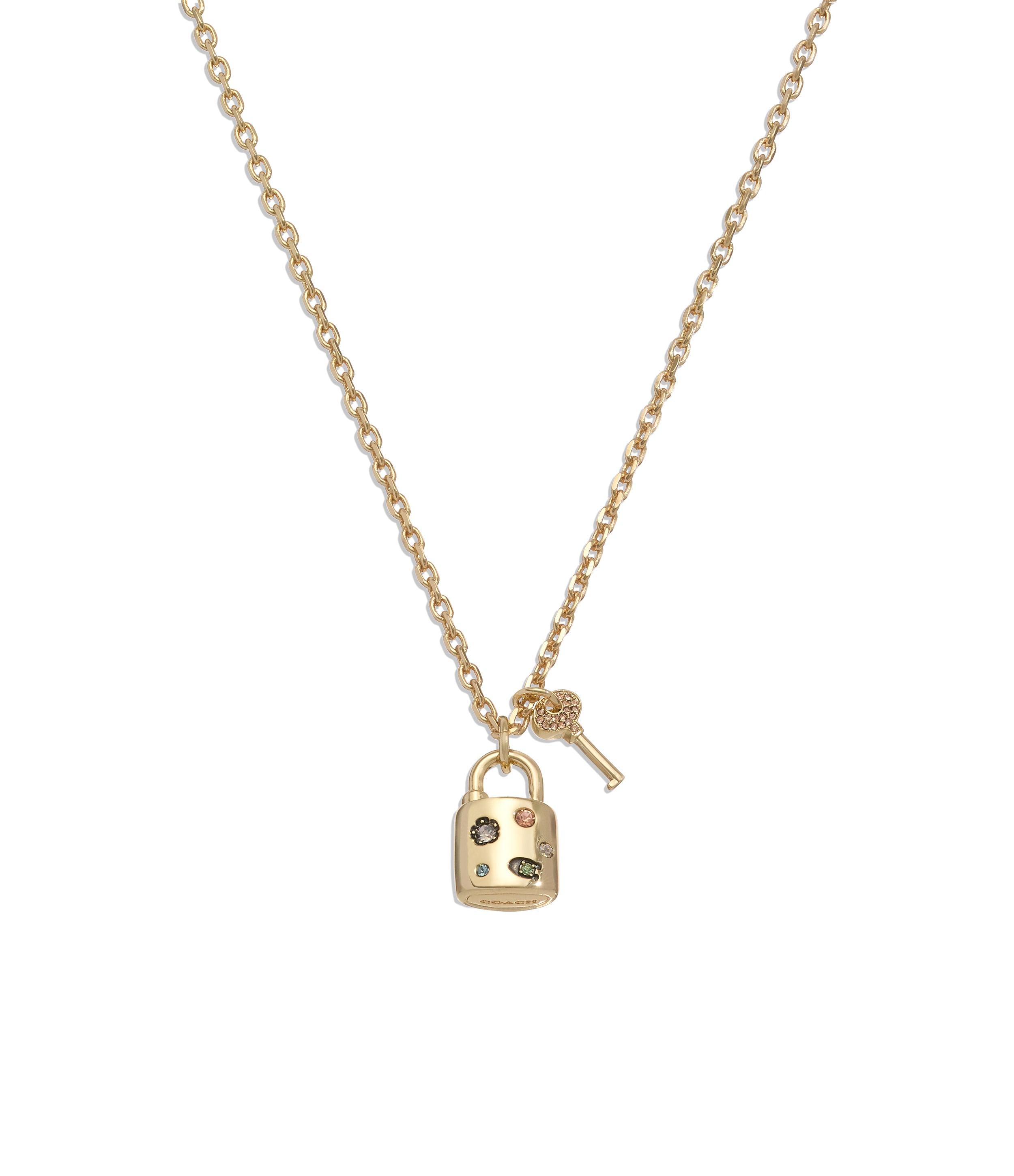 Signature Gem Padlock Pendant Necklace-448341GLD-Multi/Gold