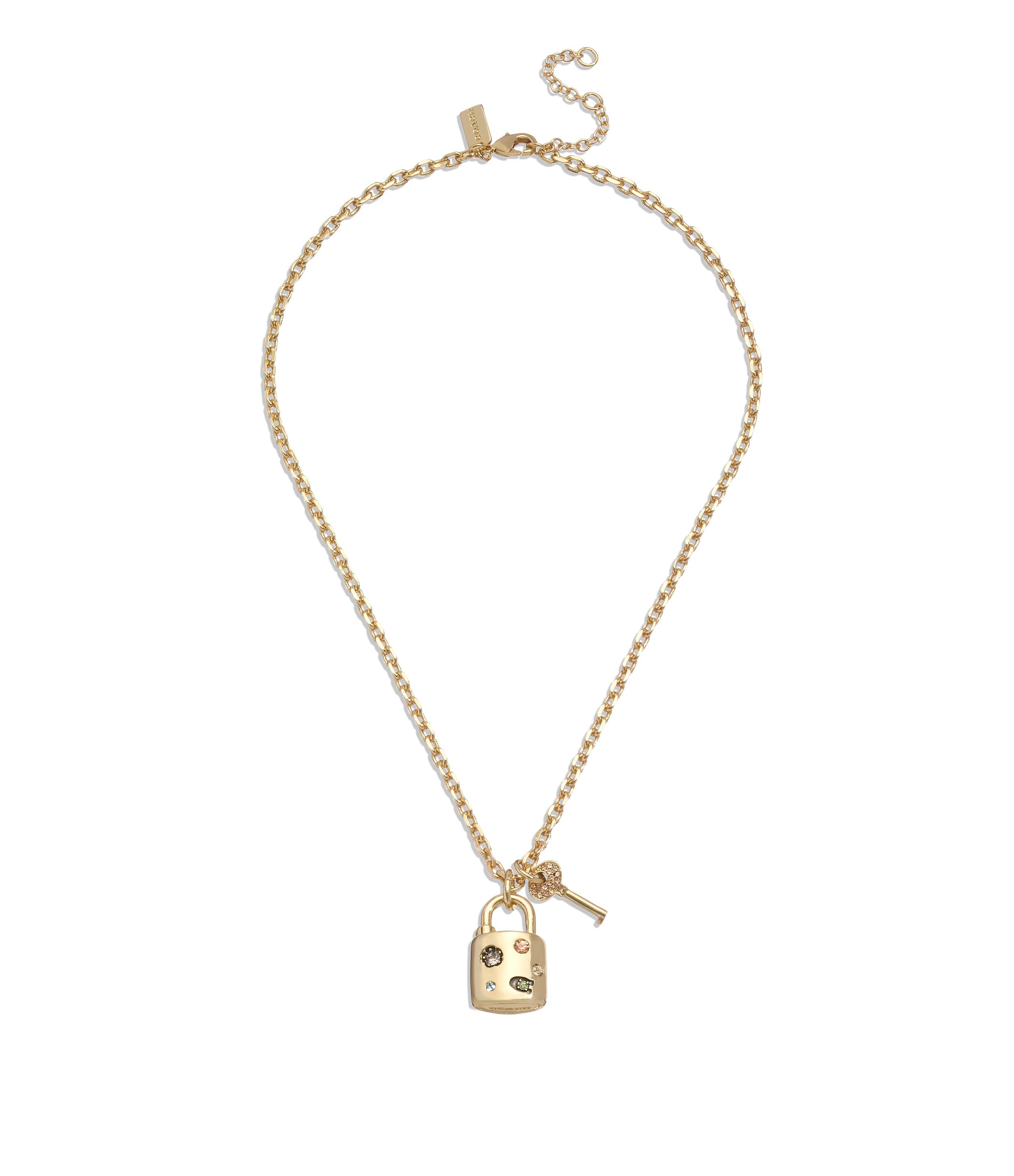 Signature Gem Padlock Pendant Necklace-448341GLD-Multi/Gold