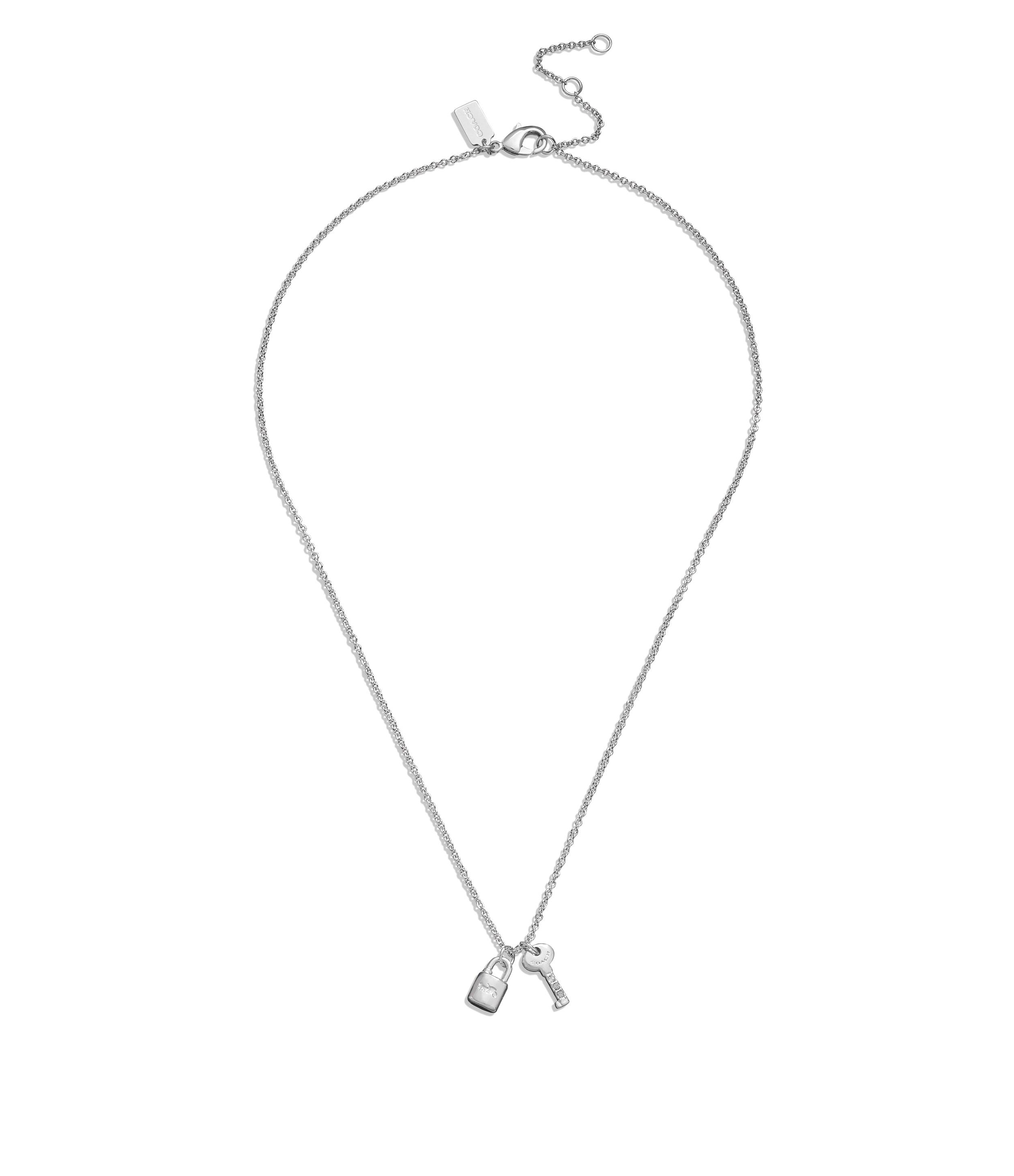 Signature Lock & Key Charm Pendant Necklace-448383RHO-Rhodium